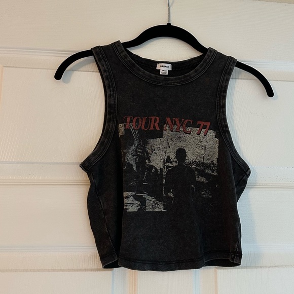 Garage Tops - GARAGE charcoal grey “TOUR NYC 77” cropped tank top